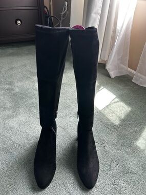 Marc Fisher Lupo Black Over-the-Knee Suede Like Boots In Great Condition Size 8